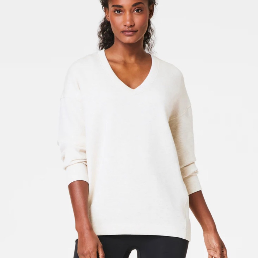 Brushed V-Neck Tunic in Heather Cream NWOT